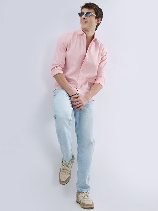 Pastel Pink Textured Weave Shirt