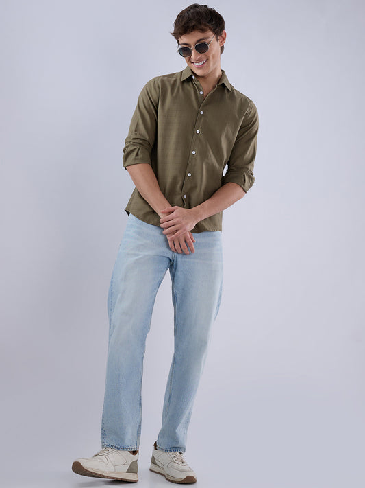 Asparagus Green Textured Weave Shirt