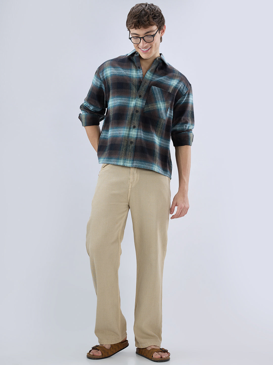 Multicolor Plaid Checked Boxy Fit Crop Flannel Shirt