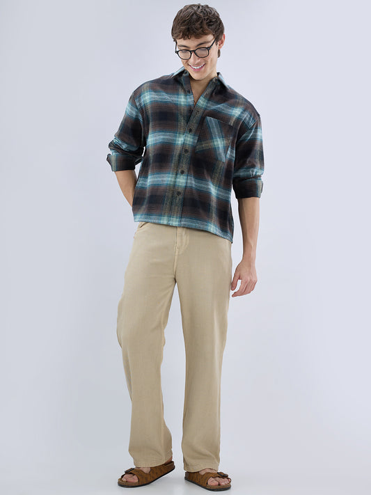 Multicolor Plaid Checked Boxy Fit Crop Flannel Shirt