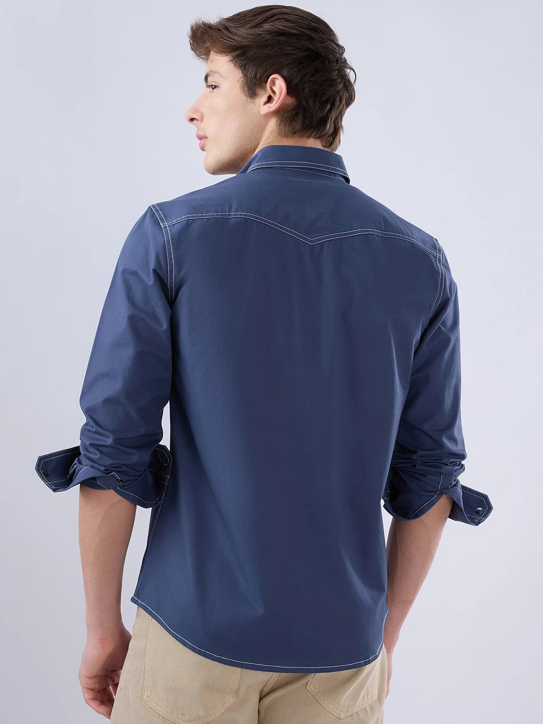 Deep Sea Blue Contrast Stitch Twin Pocket Overshirt