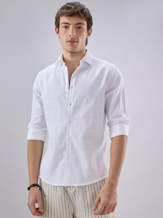 Snow White Textured Weave Shirt