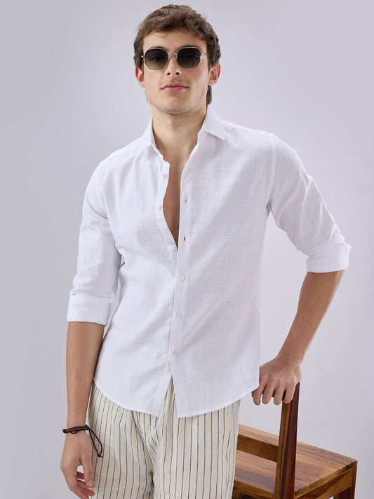 Snow White Textured Weave Shirt