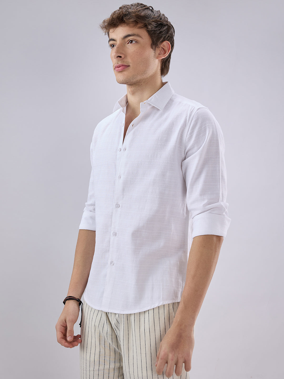 Snow White Textured Weave Shirt