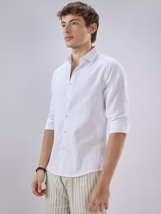Snow White Textured Weave Shirt
