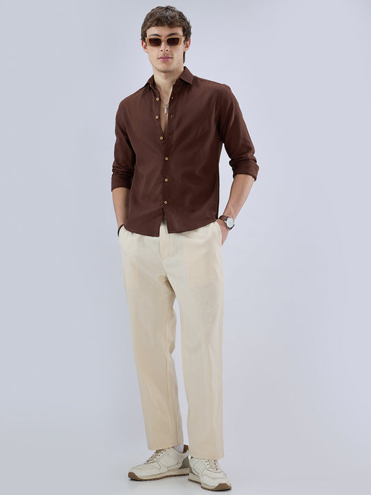Chocolate Brown Textured Weave Shirt