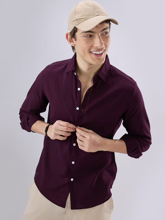 Wine Open Weave Refined Textured Shirt