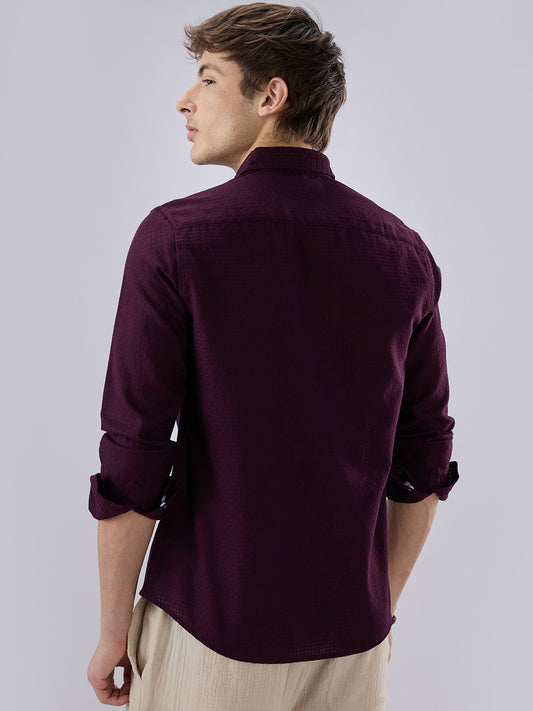 Wine Open Weave Refined Textured Shirt