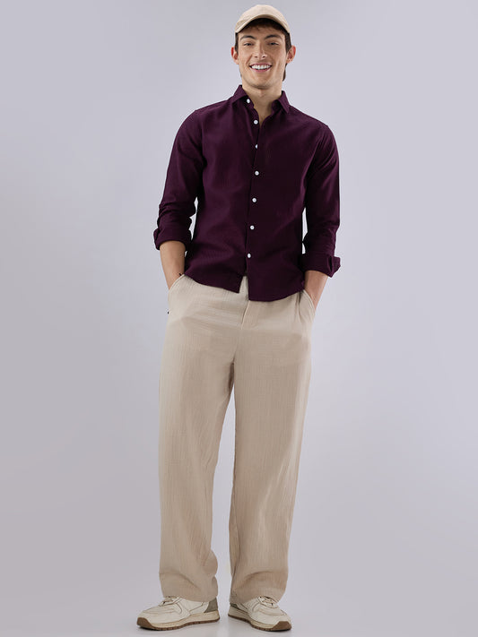 Wine Open Weave Refined Textured Shirt