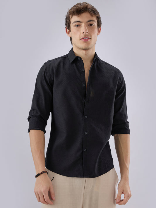 Black Open Weave Refined Textured Shirt