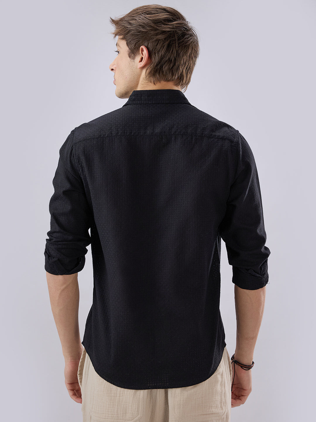 Black Open Weave Refined Textured Shirt