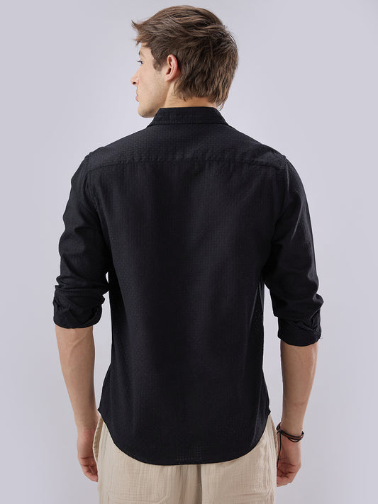 Black Open Weave Refined Textured Shirt