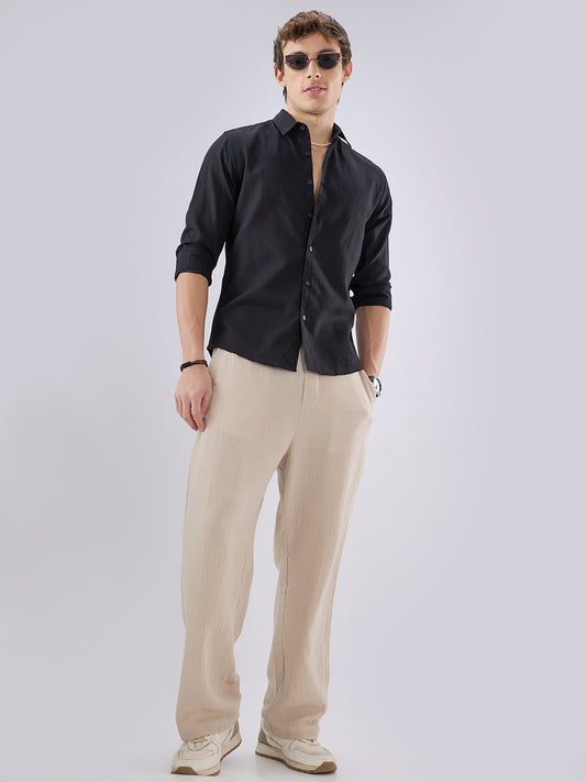 Black Open Weave Refined Textured Shirt