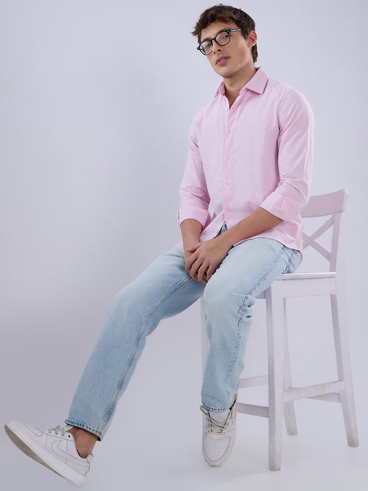 Baby Pink & White Tiny Checkered Oxford Shirt