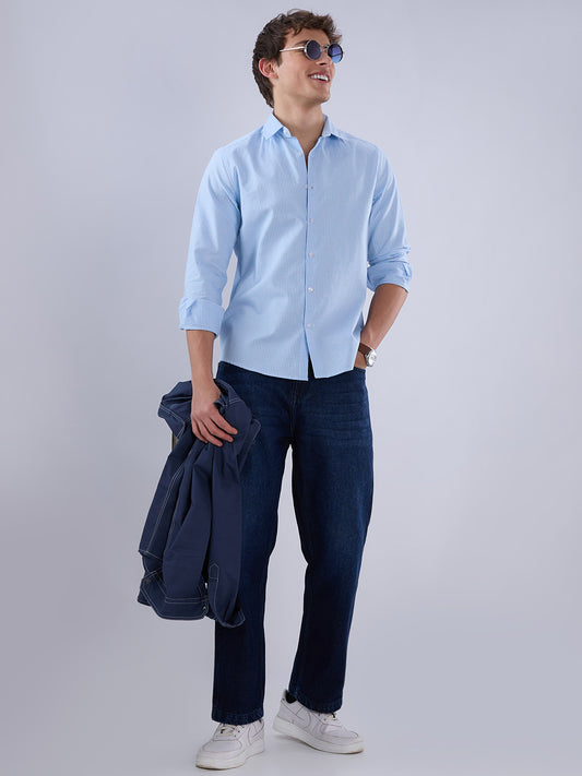 Sky Blue & White Tiny Checkered Oxford Shirt