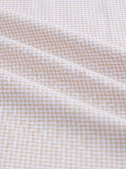 Warm Beige Micro Gingham Checks Oxford Shirt