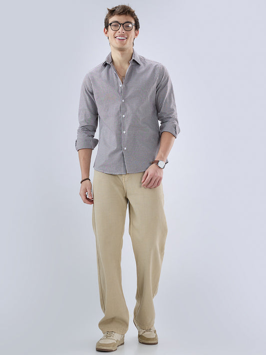 Brunette Brown & White Tiny Checkered Oxford Shirt