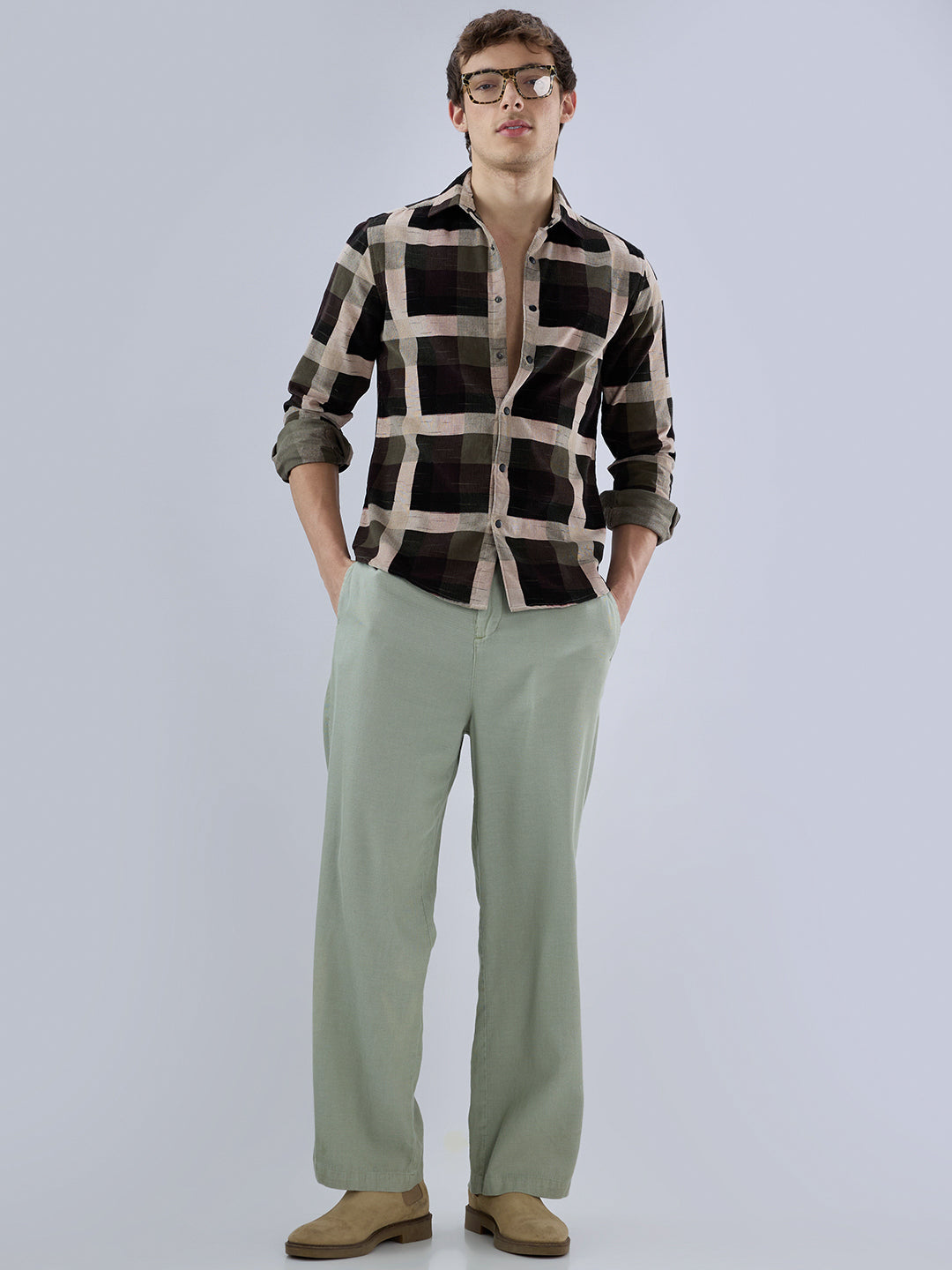 Deep Olive & Brown Crossweave Corduroy Shirt