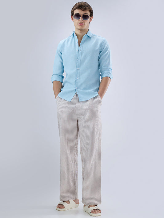 Sky Blue Slub Textured Shirt