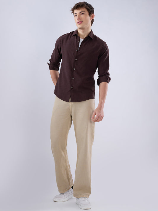 Brunette Brown Slub Textured Shirt