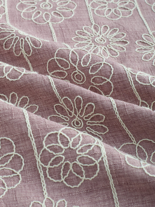 Rouge Pink Floral Embroidered Slub Shirt