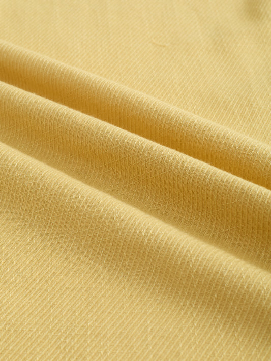 Soft Honey Yellow Diagonal Textured Stand Collar Oversized Shirt