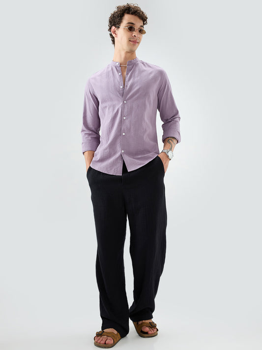 Soft Lavender Seersucker Striped Mandarin Shirt