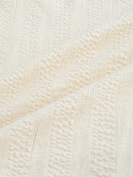 Bisque Beige Seersucker Striped Mandarin Shirt