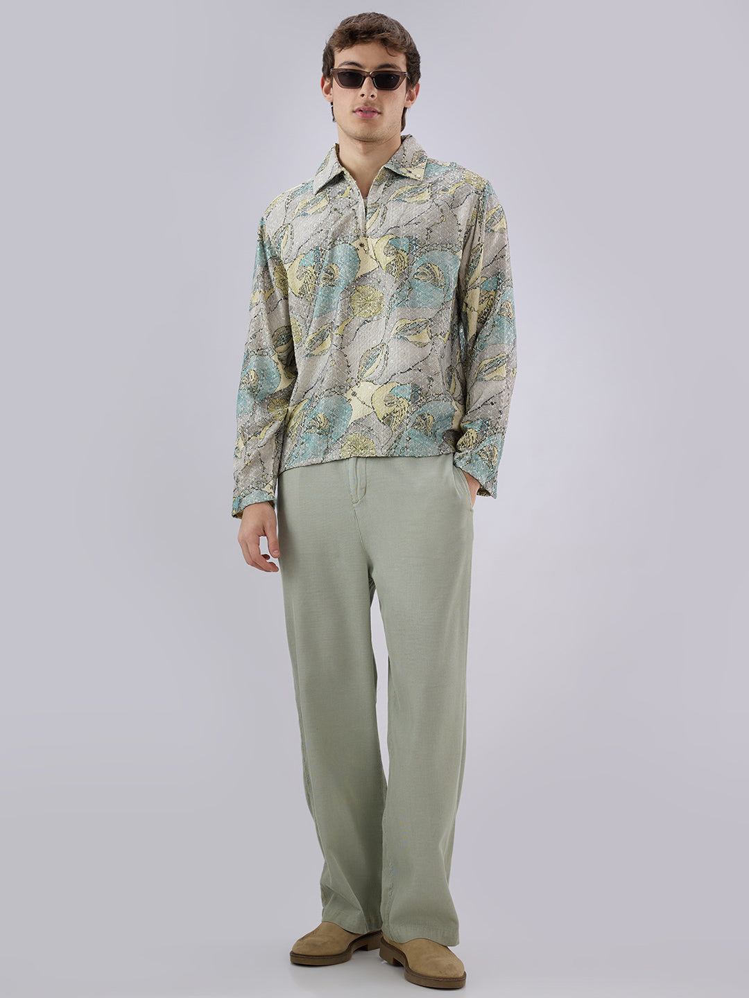 Utsav Spark Grey Sequin Embroidered Cuffless Oversized Shirt