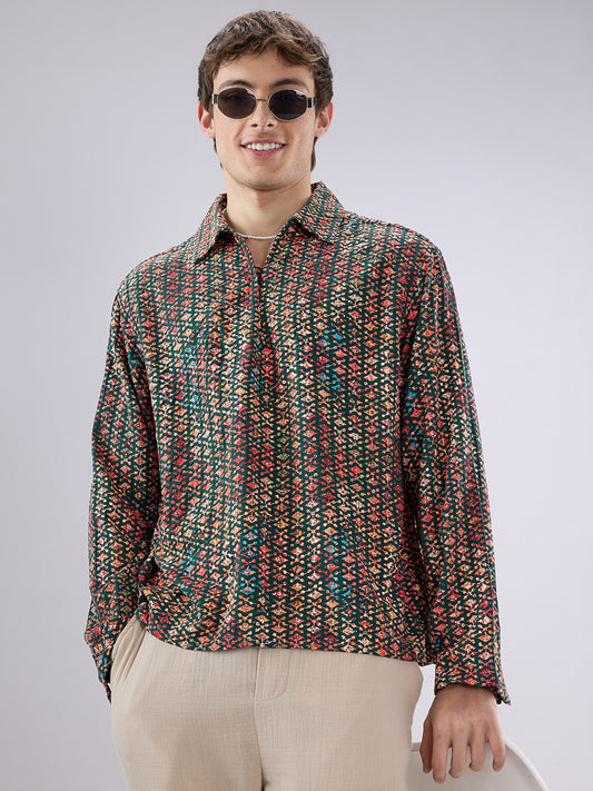 Ishqiya Nazara Sequin Glow Embroidered Cuffless Oversized Shirt