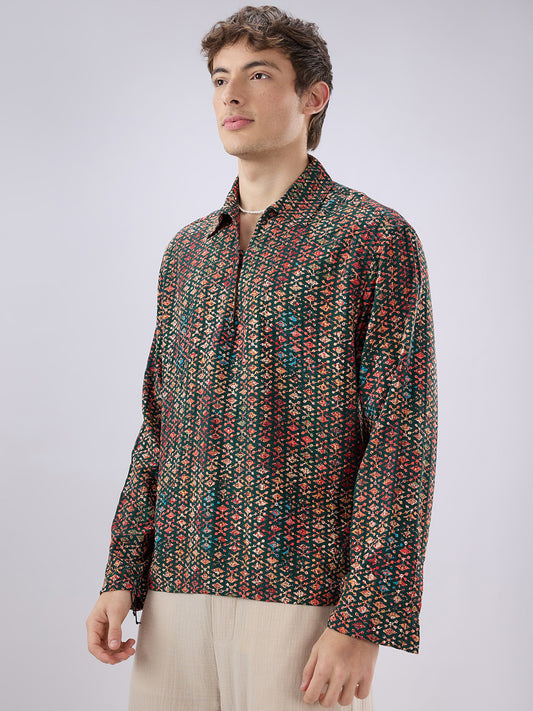 Ishqiya Nazara Sequin Glow Embroidered Cuffless Oversized Shirt