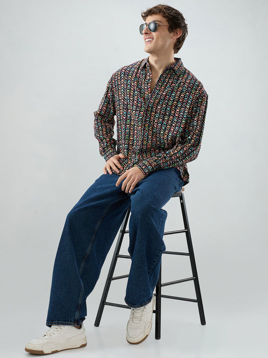 Ziya Shaam Multicolor Sequin Embroidered Oversized Polo Shirt