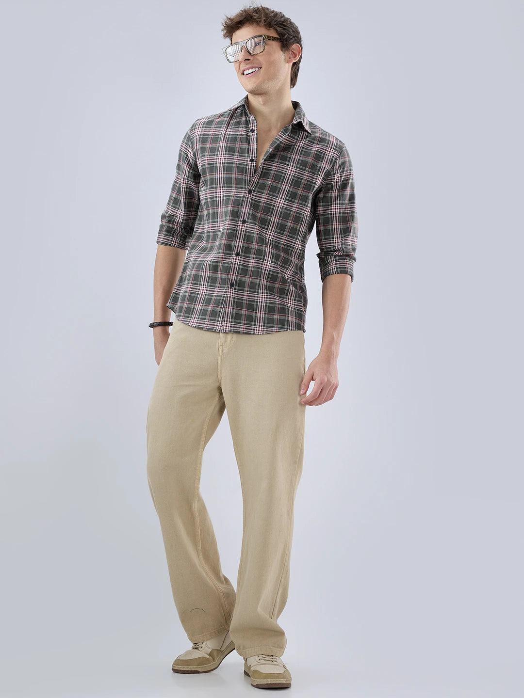 Green & Maroon Tartan Checkered Shirt