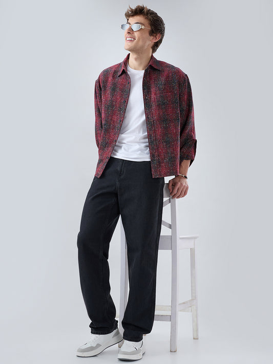 Silsila Shaam Glossy Maroon Textured Oversized Crop Shirt