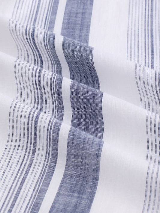 White & Navy Broad Striped Shirt