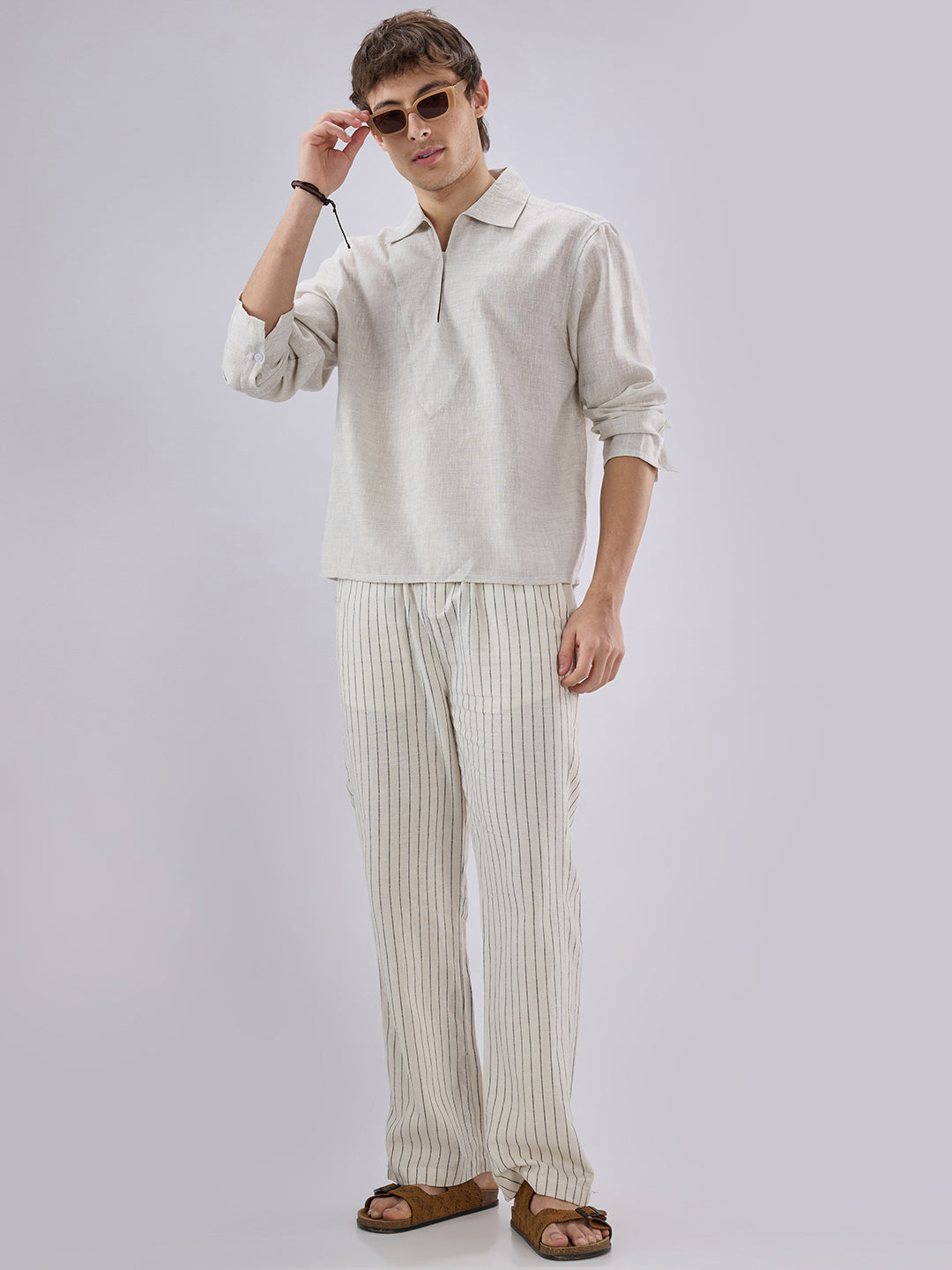 Greyish Green Textured Cuffless Oversized Shirt