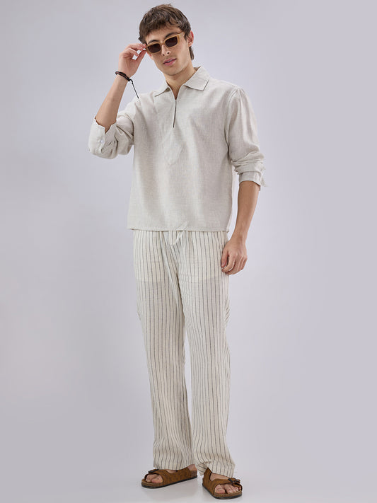 Greyish Green Textured Cuffless Oversized Shirt