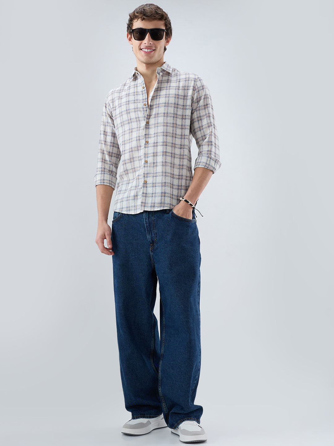 Coastal Beige & White Box Checks Shirt