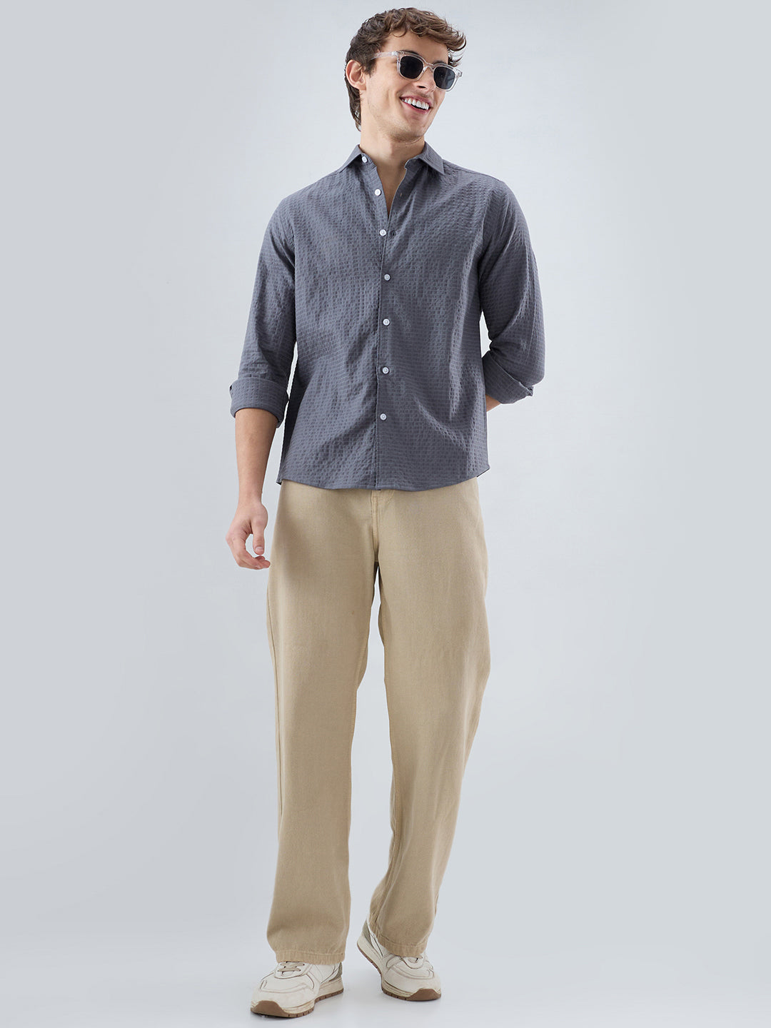 Cool Ash Grey Doublecloth Textured Shirt