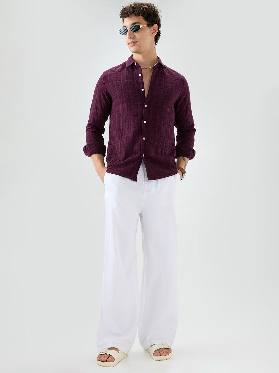 Classic Wine Double Cloth Seersucker Shirt