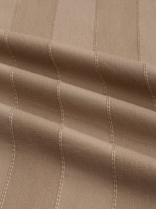 Bark Brown Panel Textured Stand Collar Oversized Shirt