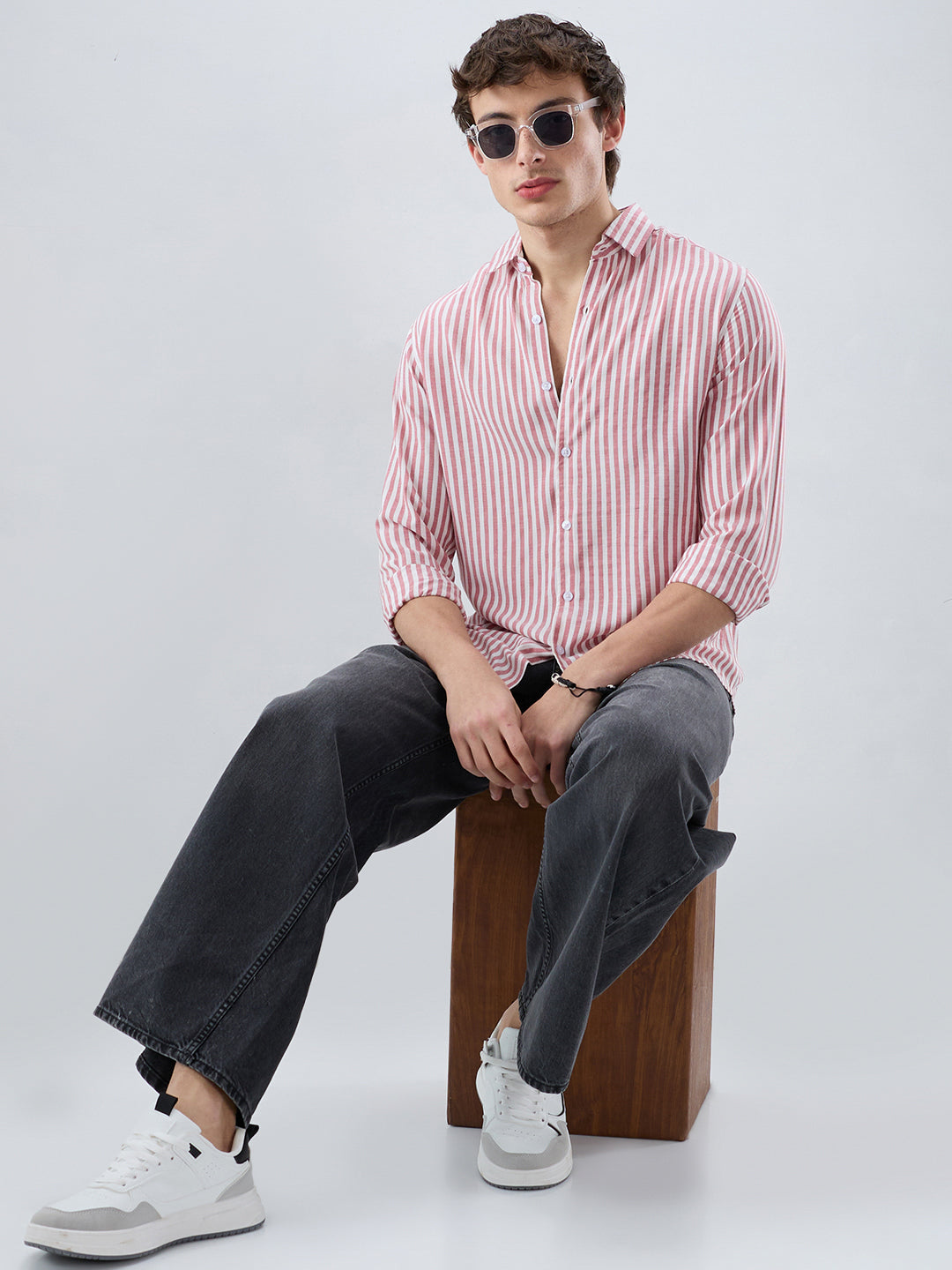 Berry Red Soft Candy Striped Vacation Shirt