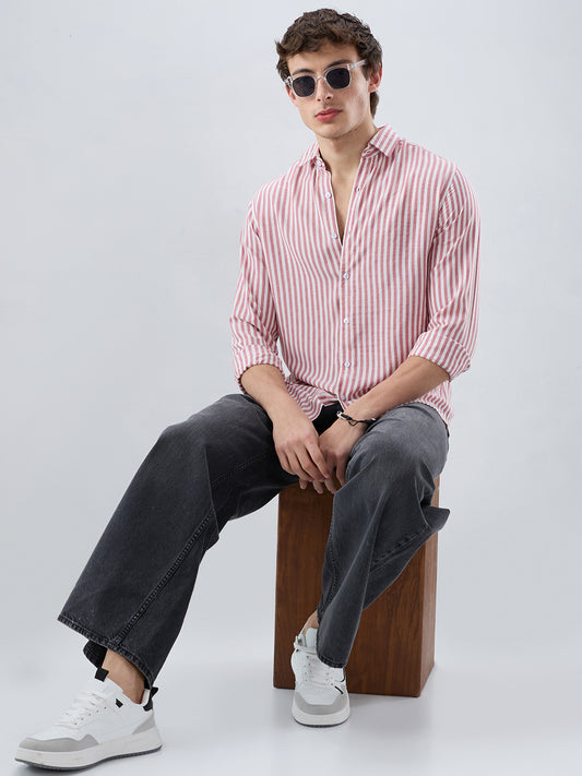 Berry Red Soft Candy Striped Vacation Shirt