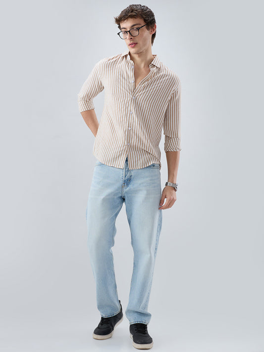 Classic Brown Candy Striped Vacation Shirt