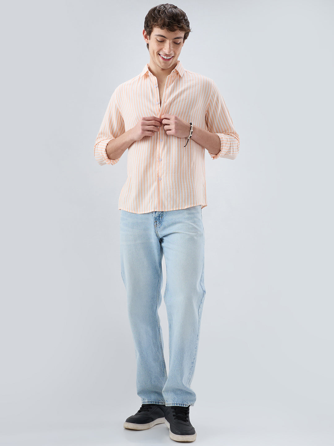 Pastel Peach Soft Candy Striped Vacation Shirt