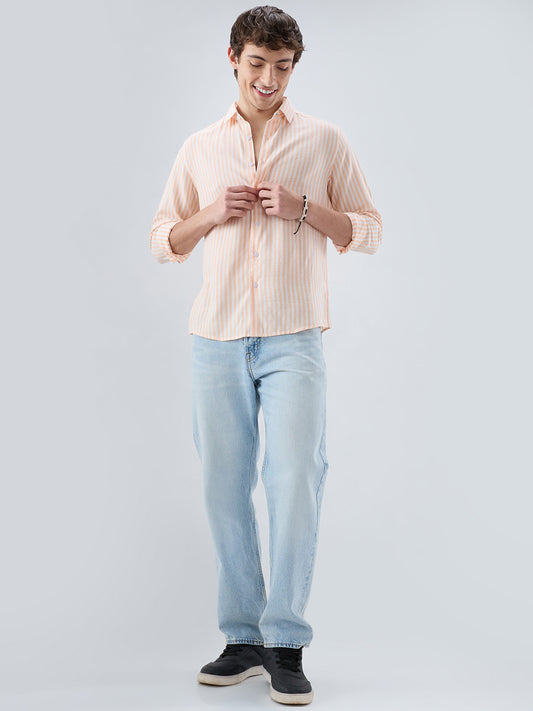 Pastel Peach Soft Candy Striped Vacation Shirt