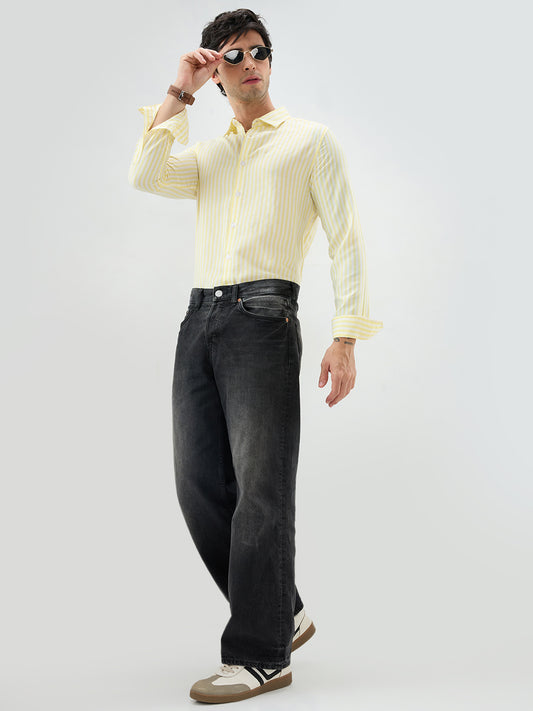 Butter Yellow Candy Striped Vacation Shirt