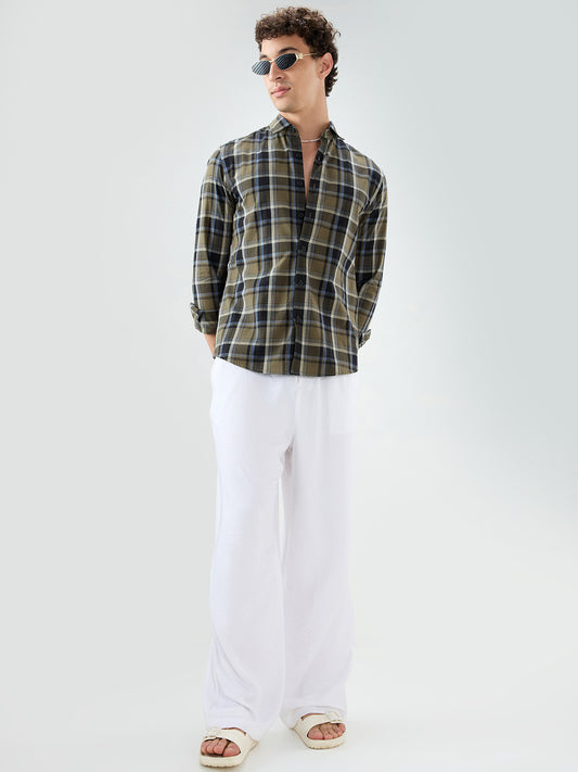 Olive & Black Diamond Loom Checked Shirt