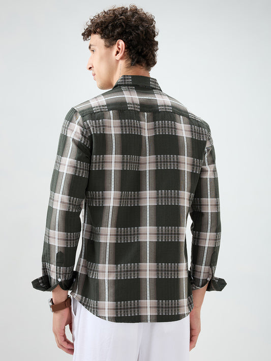Forest Green Soft Textured Checks Shirt