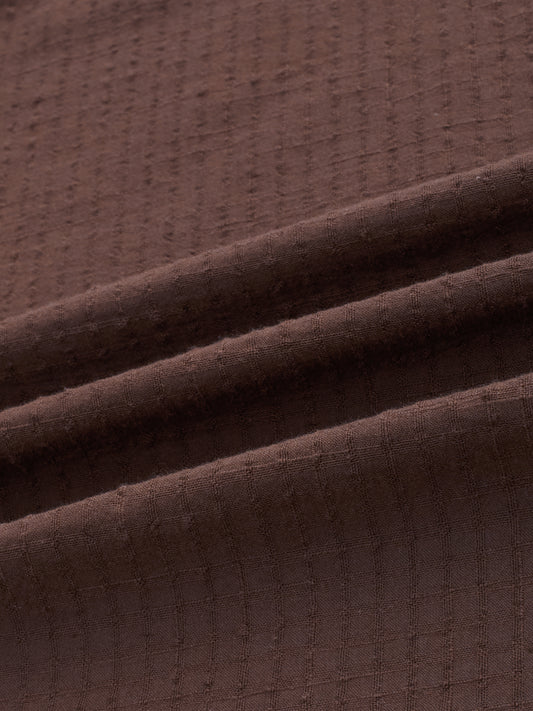 Chocolate Brown Micro Box Textured Boxy Fit Crop Shirt